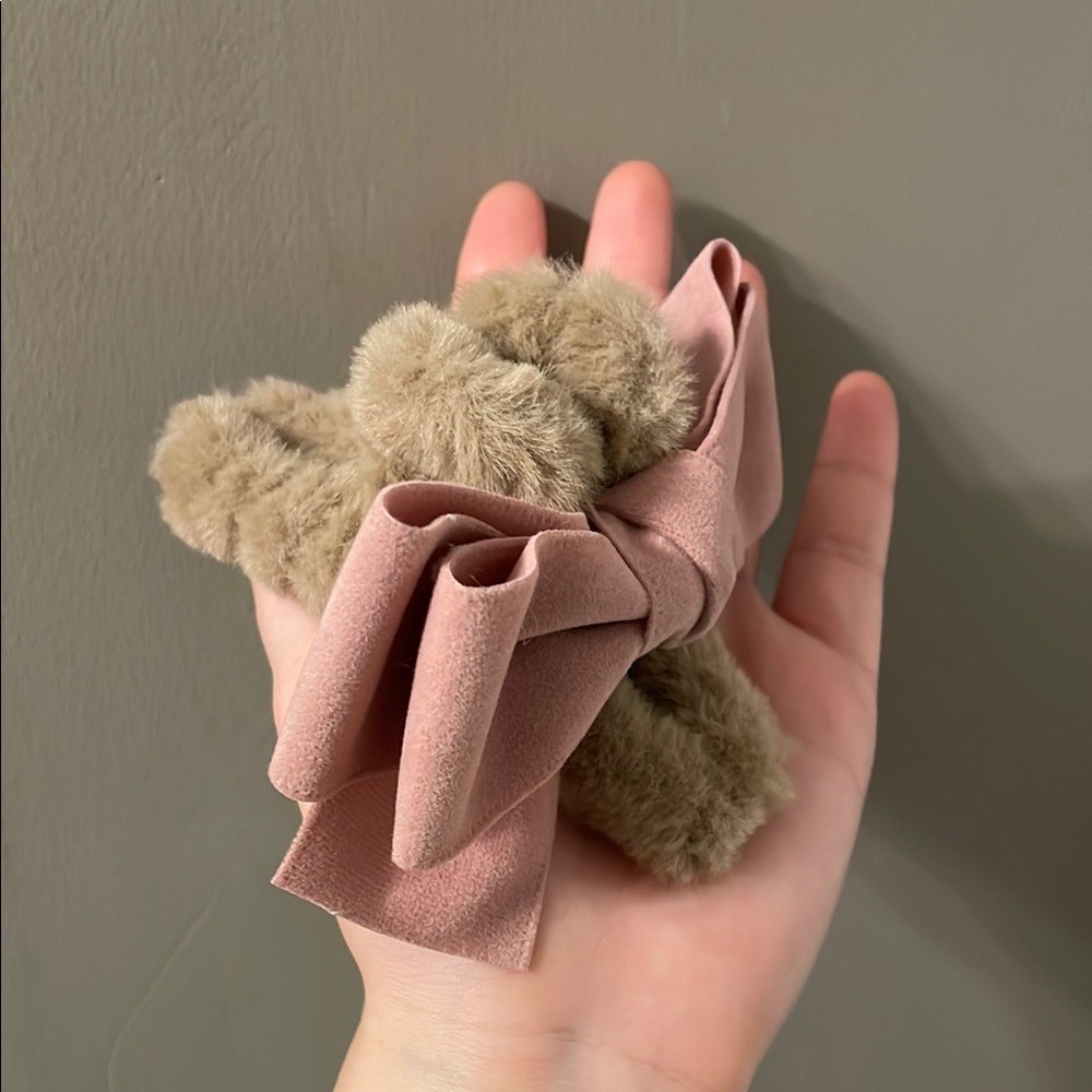 Faux Fur Hair Clip with Pink Bow